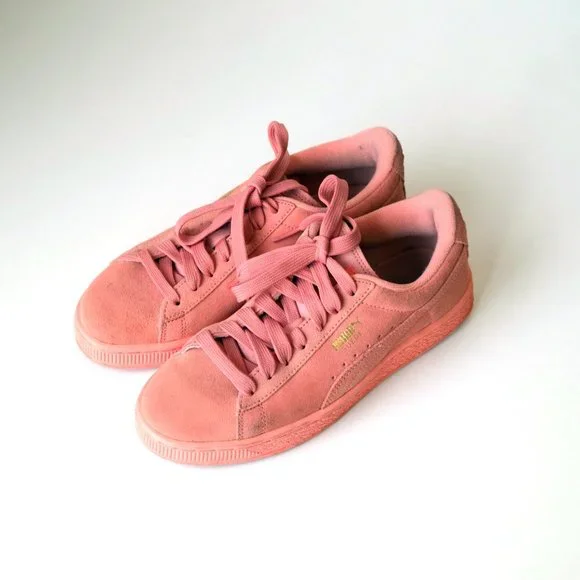 coral suede pumas